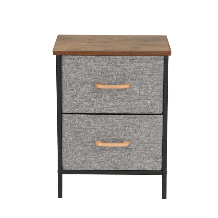 Table de Chevet 2 Tiroirs en Tissu – Meuble Rangement Chambre