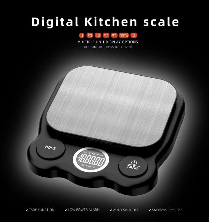 Balance de Cuisine Digitale – Haute Précision avec Plateau Inox et Affichage LCD