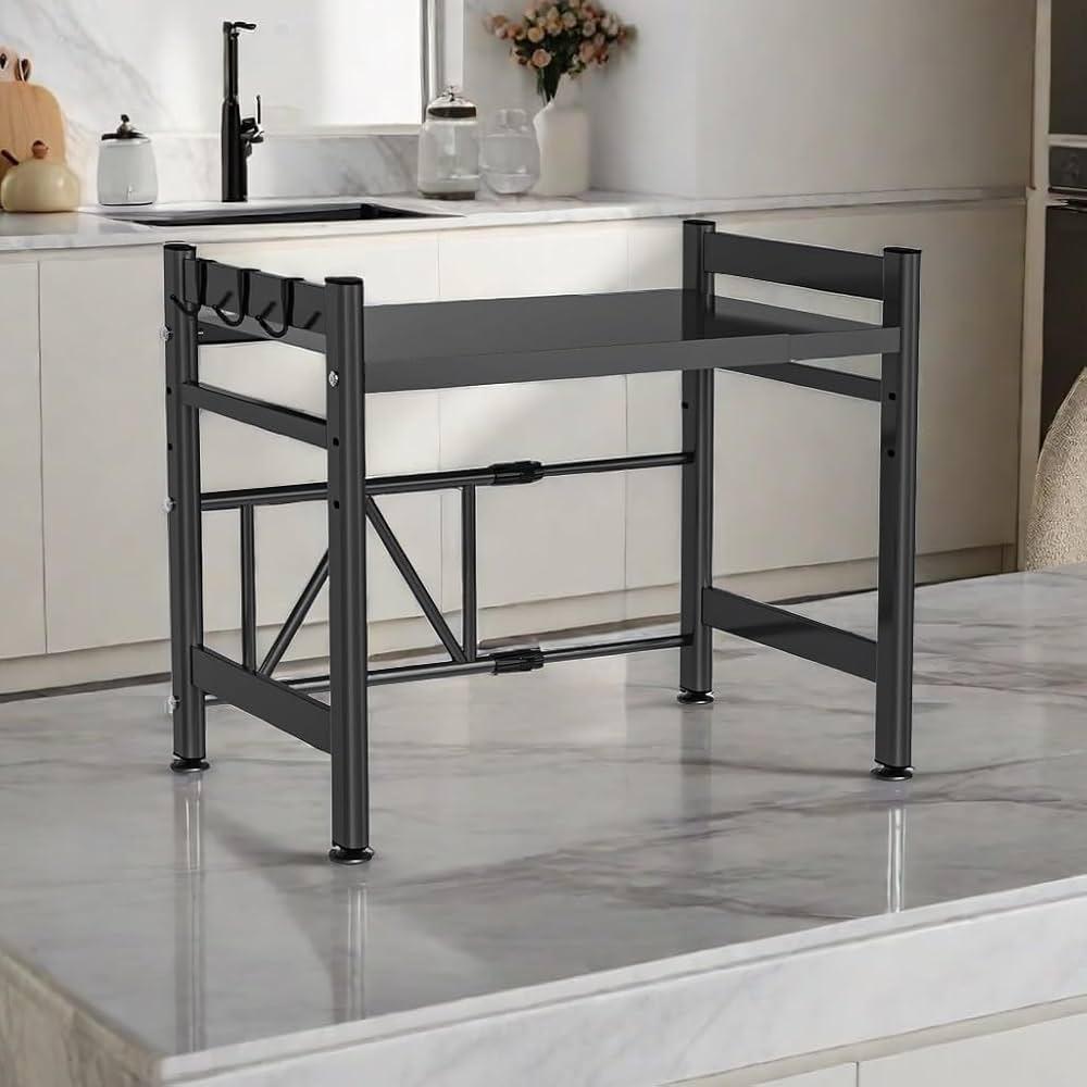 Support de Micro-ondes Multifonction en Métal – Étagère de Rangement de Cuisine avec Crochets