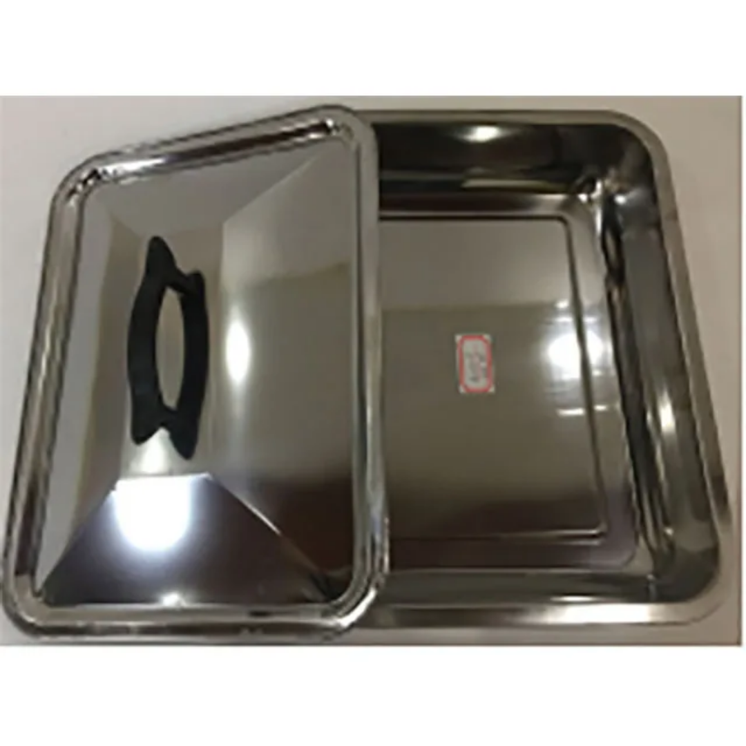 Plat à Four Inox avec Couvercle — Acier Inoxydable Résistant, Compatible Tous Feux