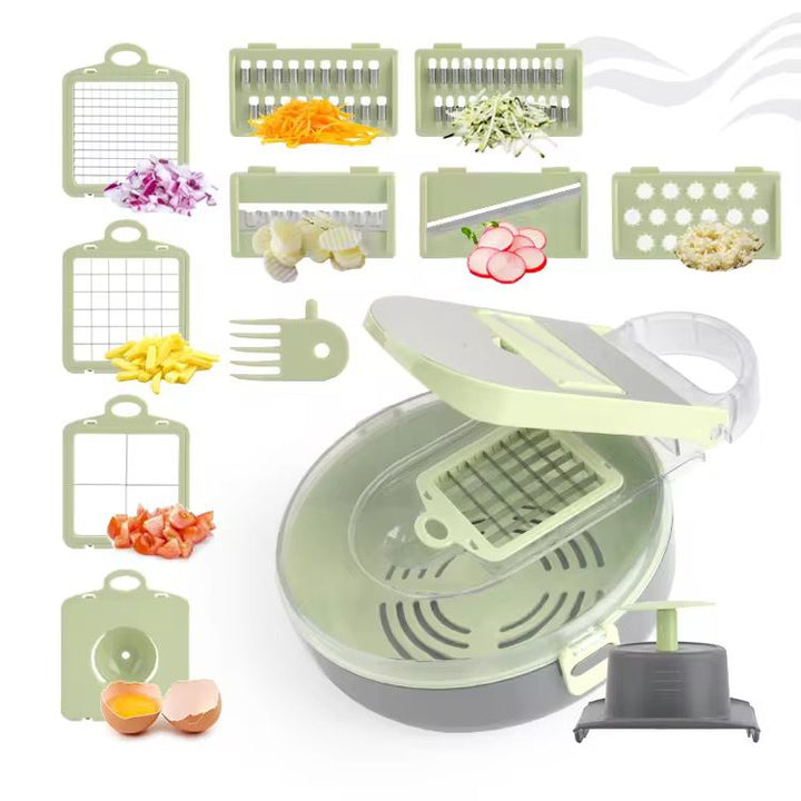Coupe-Légumes Multifonction 9 en 1 avec Panier Égouttoir – Tranche, Râpe et Émince Facilement