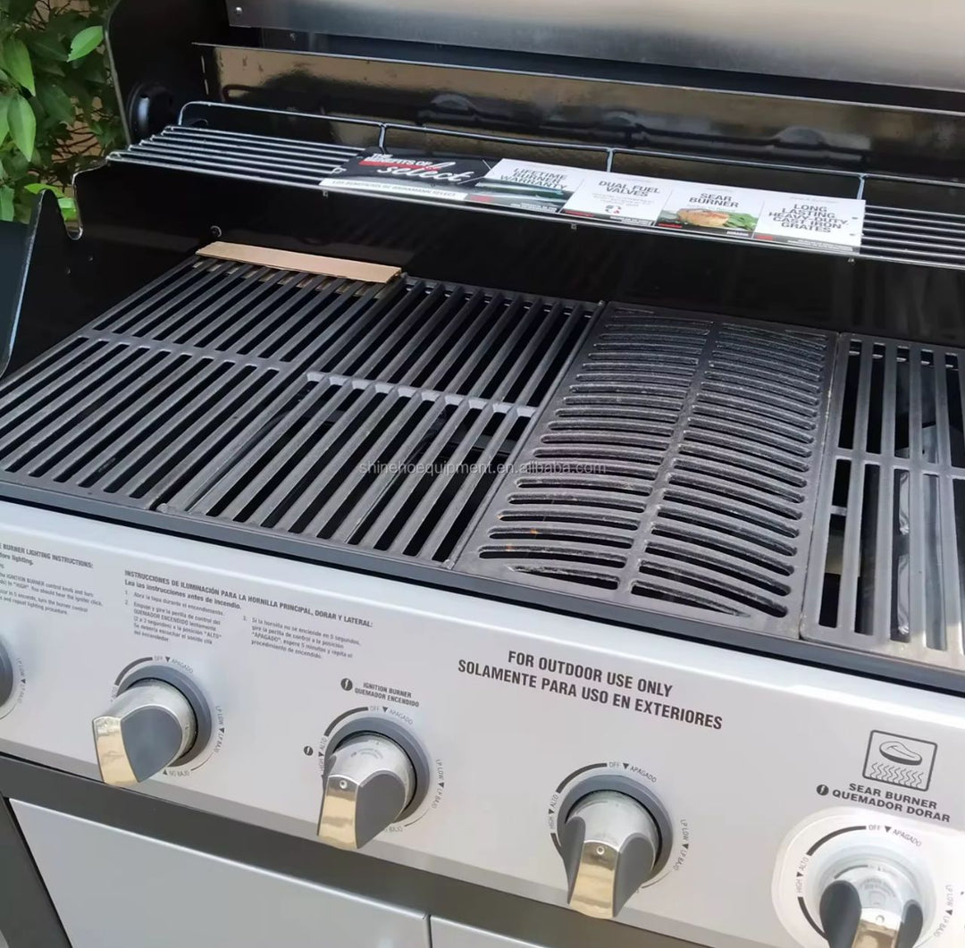 Barbecue à Gaz 6 Brûleurs avec Plancha et Rangement – Couvercle Inox, Roulettes, Tablettes Latérales