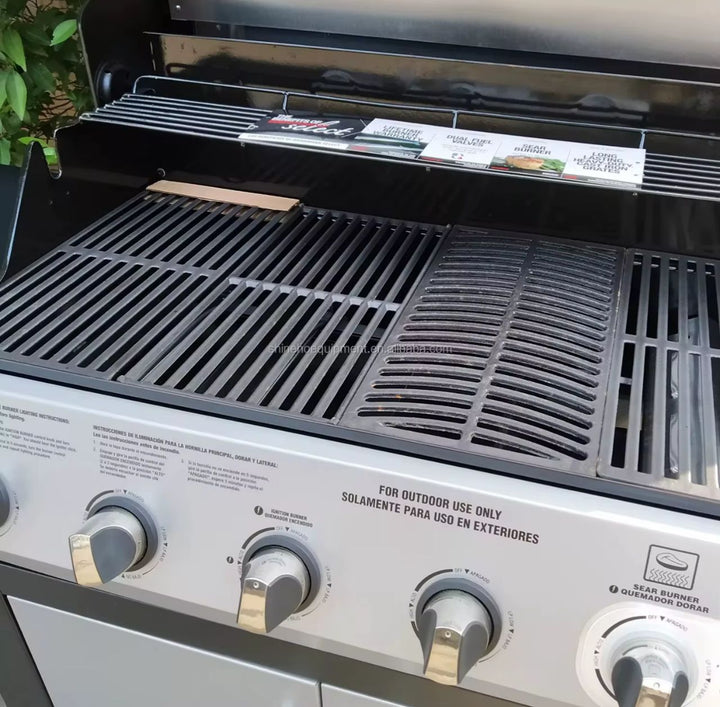 Barbecue à Gaz 6 Brûleurs avec Plancha et Rangement – Couvercle Inox, Roulettes, Tablettes Latérales