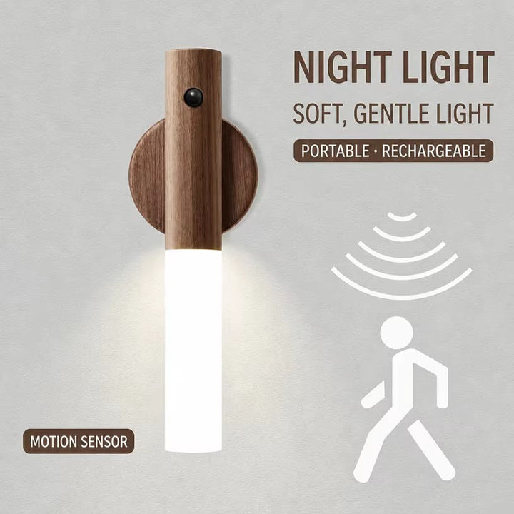 Lampe LED Magnétique en Bois – Détecteur de Mouvement &amp; Rechargeable USB