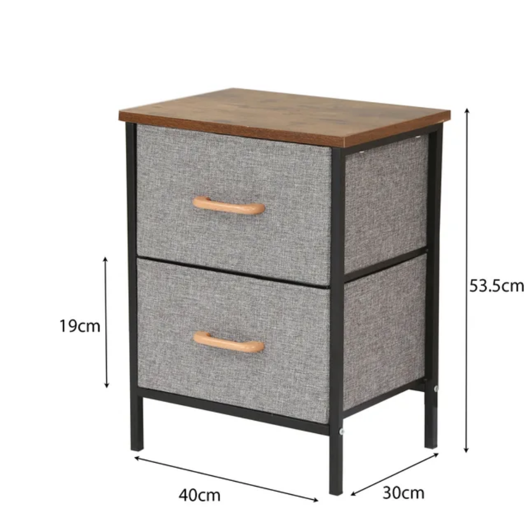 Table de Chevet 2 Tiroirs en Tissu – Meuble Rangement Chambre