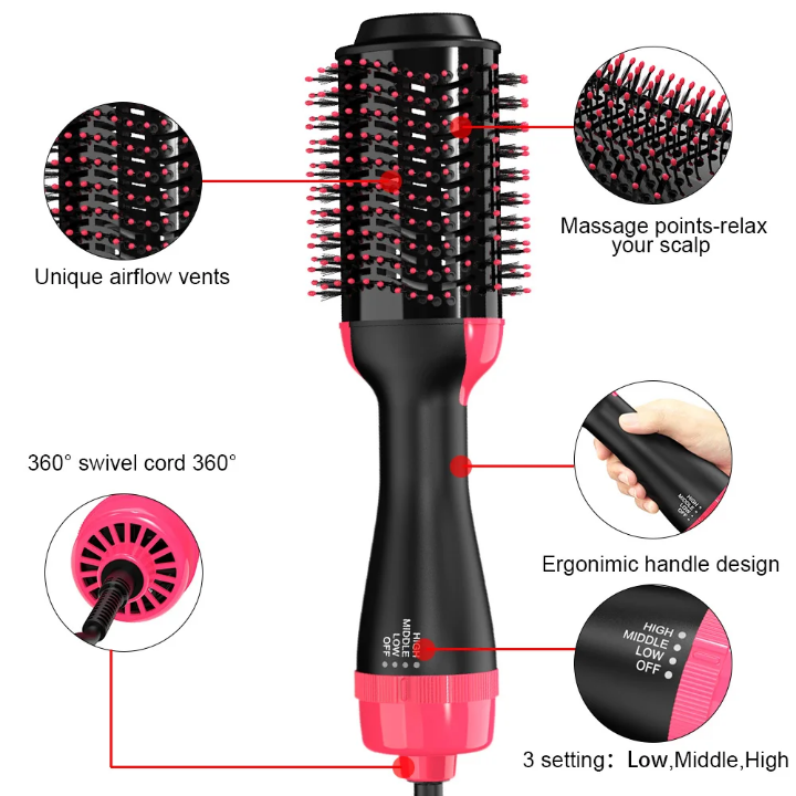 Brosse Sèche-Cheveux 2-en-1 – Séchage & Coiffage en Un Seul Geste