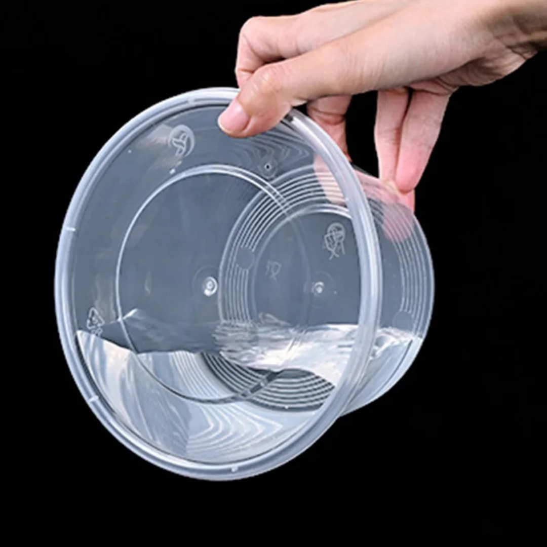 Lot de 5 Bols Jetables Ronds Transparents 1250ml avec Couvercles - Usage Unique