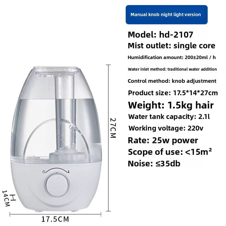Humidificateur Ultrasonique HD-2107 – Diffuseur Brume Silencieux 2,1L avec Veilleuse LED