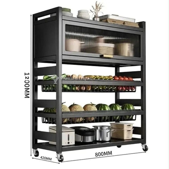 Chariot de Rangement Cuisine 5 Niveaux avec Vitrine — Étagère Mobile Multifonction 120cm