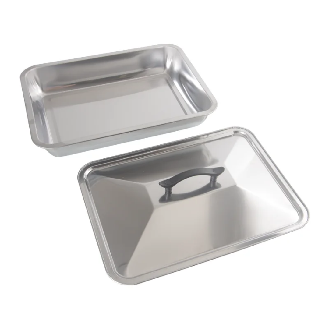 Plat à Four Inox avec Couvercle — Acier Inoxydable Résistant, Compatible Tous Feux
