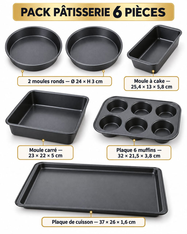 Pack pâtisserie 6 pièces : moules à gâteaux et plaques de cuisson