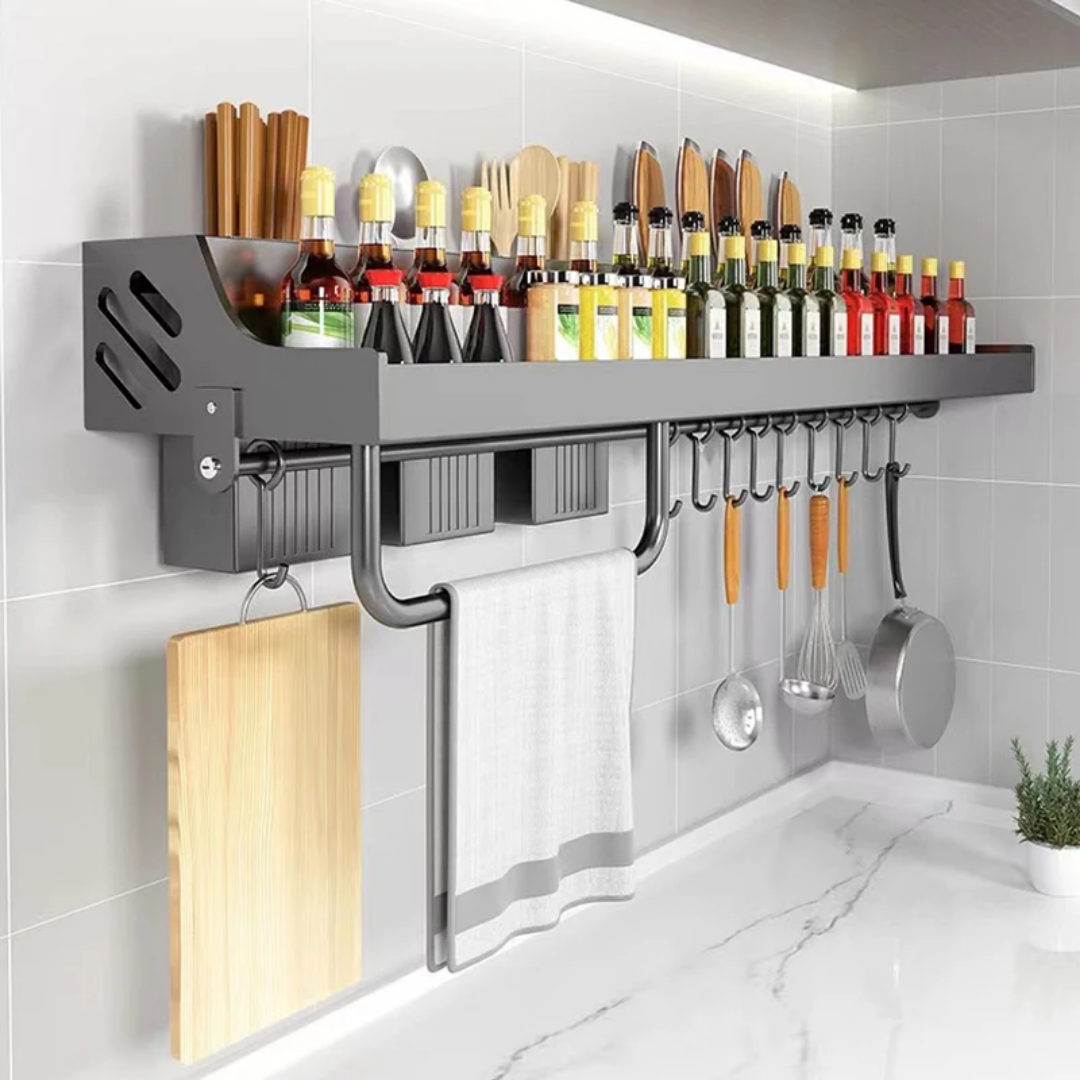 Porte-Couteaux Mural Multifonction 60cm – Rangement Cuisine Complet avec Crochets &amp; Baguettier