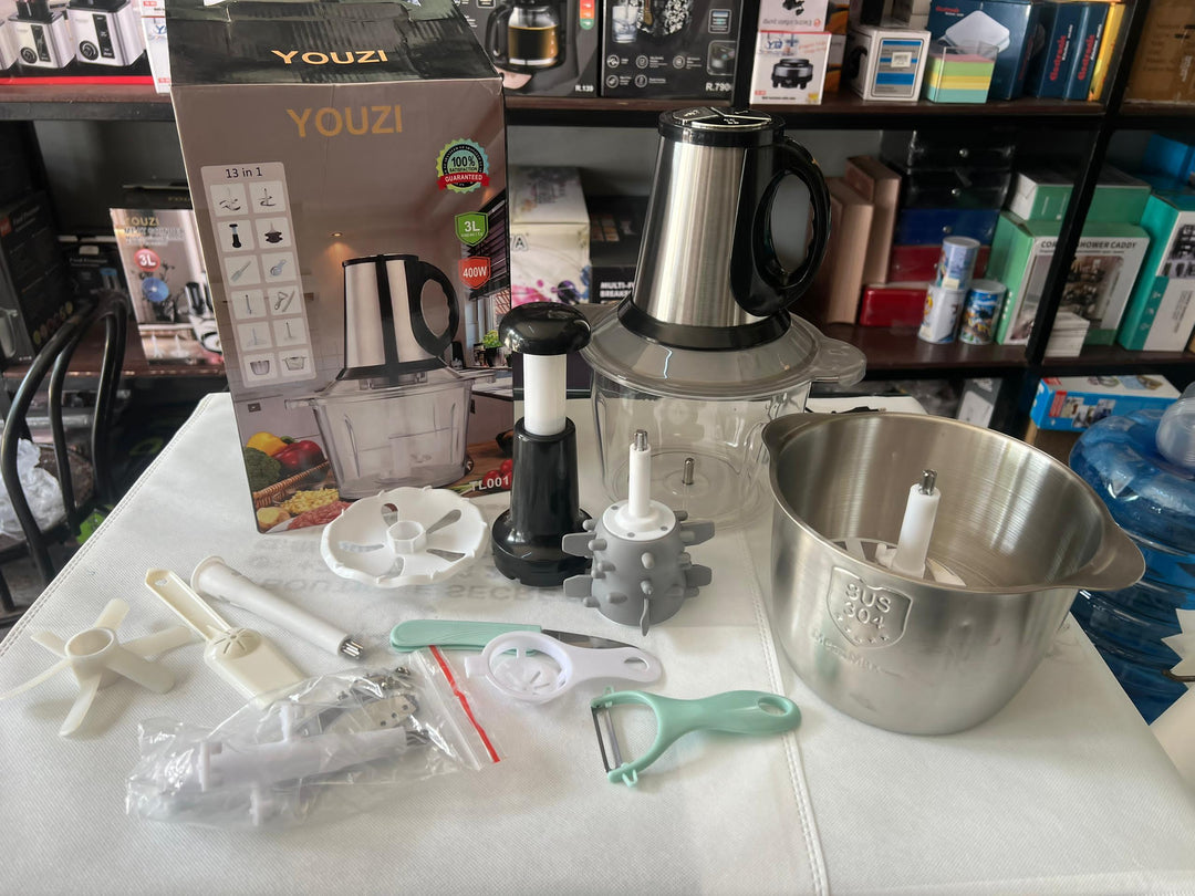 Mixeur Multifonction YOUZI 13 en 1 – 3L – 400W – Coupe, râpe, émince, hache et pétrit
