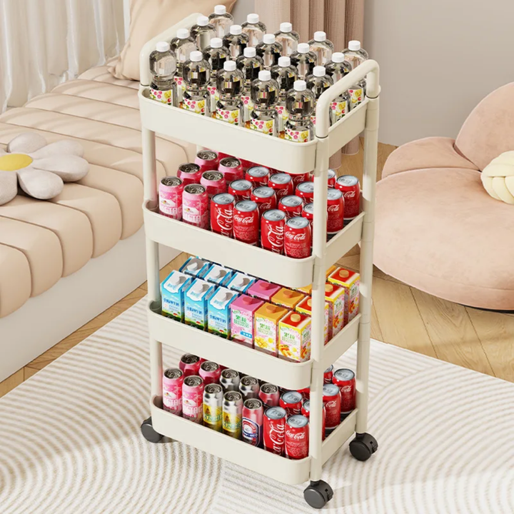 Chariot de Rangement Roulant 4 Niveaux – Blanc Minimaliste pour Salle de Bain, Bureau ou Cuisine