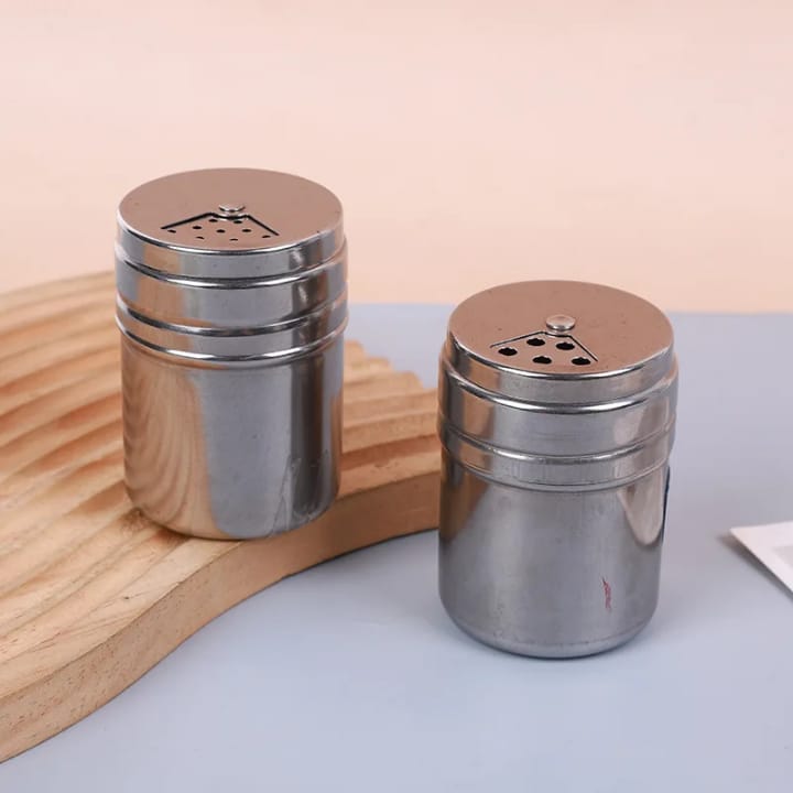 Lot de 3 Pot en acier inoxydable pour épices avec couvercle perforé – Distributeur de poivre, sel, cumin et sésame