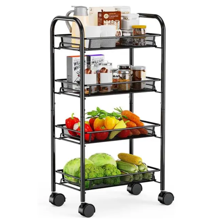 Pack Organisation Cuisine – Desserte à Roulettes 4 Niveaux + Étagère Épices 2 Niveaux