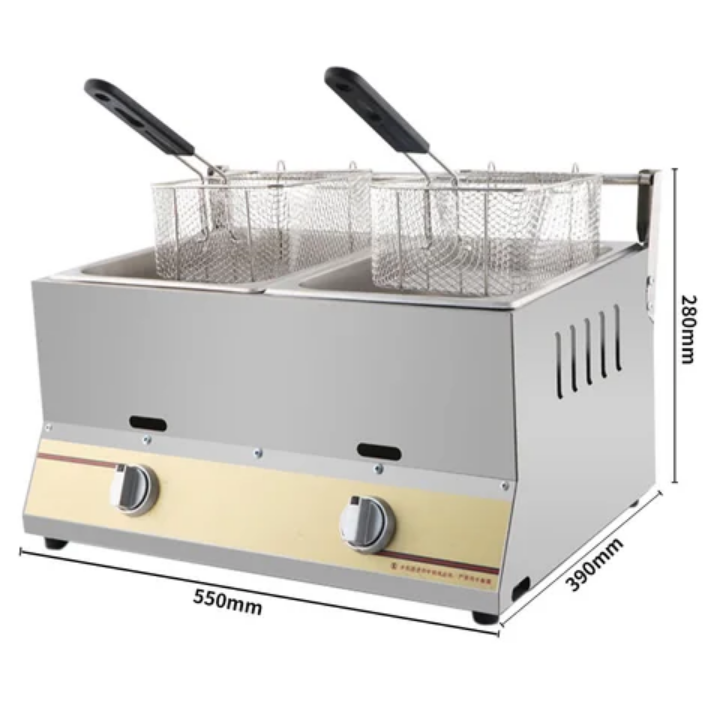 Friteuse Double à Gaz Professionnelle - Dimensions 550x390x280mm