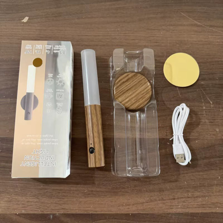 Lampe LED Magnétique en Bois – Détecteur de Mouvement &amp; Rechargeable USB