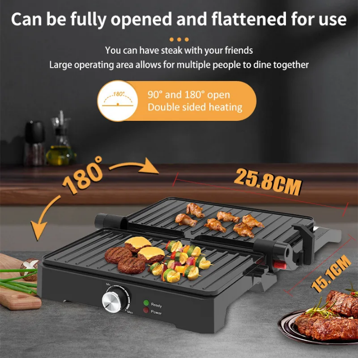 Grill Électrique SOKANY 1500W SK-08026 – Double Chauffe & Ouverture 180°