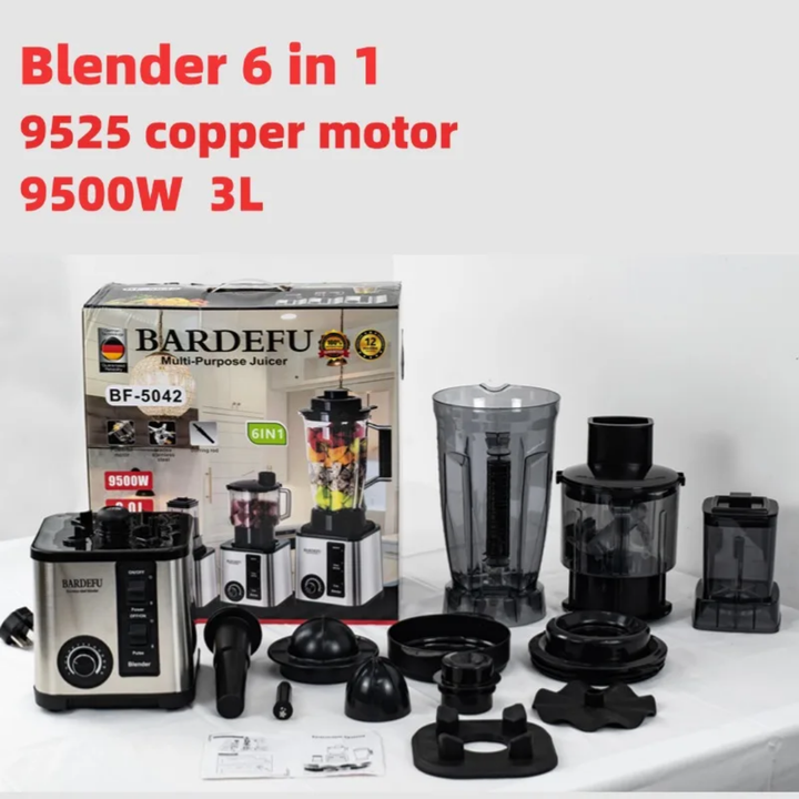 Blender Multifonction 6 en 1 BARDEFU – 9500W, Moteur Cuivre 9525, Capacité 3L | Mixeur, Presse-agrumes, Extracteur, Hachoir