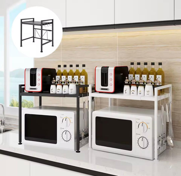 Support de Micro-ondes Multifonction en Métal – Étagère de Rangement de Cuisine avec Crochets