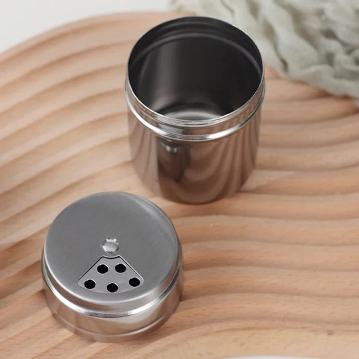 Lot de 3 Pot en acier inoxydable pour épices avec couvercle perforé – Distributeur de poivre, sel, cumin et sésame