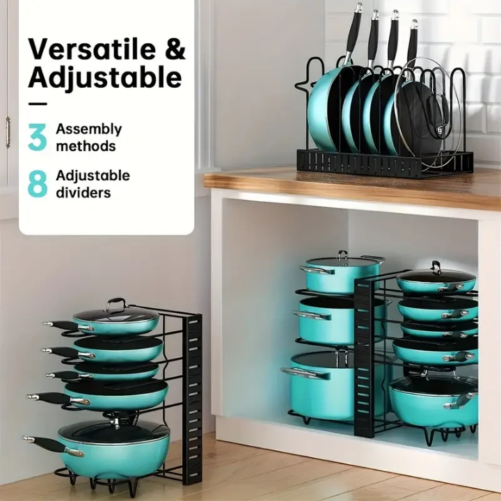 Organisateur Modulable Pour Casseroles & Poêles – 3 Modes d’Installation – Gain d’Espace Cuisine