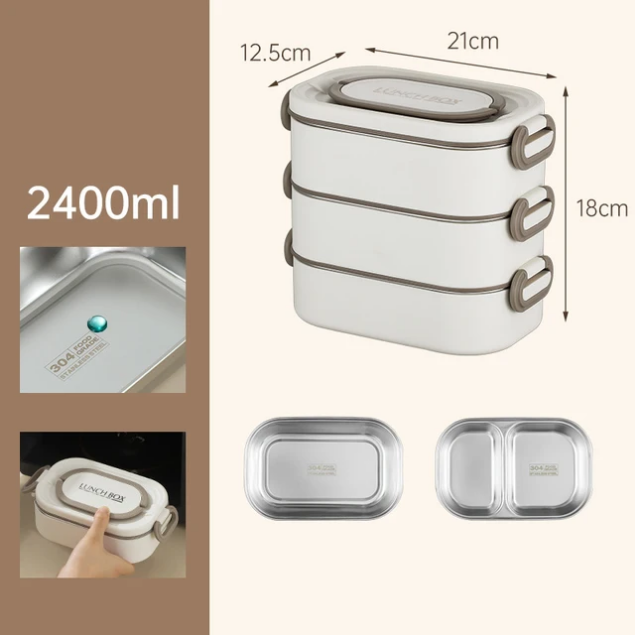 Boîte Bento Isotherme 3 Étages – Lunch Box Hermétique &amp; Compartimentée | Repas Nomade