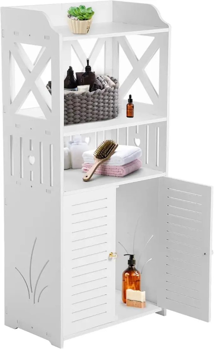 Armoire de Rangement Salle de Bain 90 cm – 2 Portes Battantes &amp; Étagères | Blanc