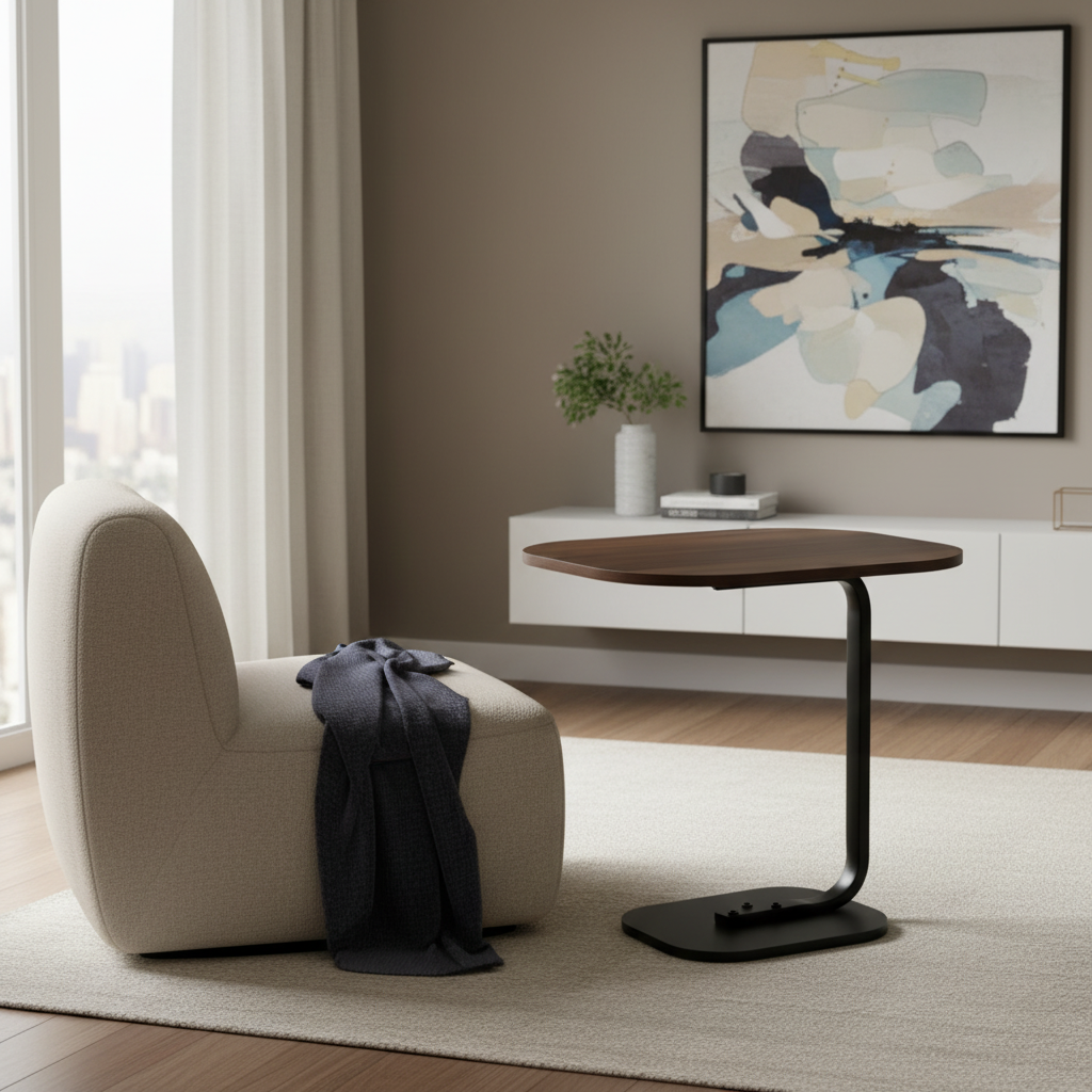 Table d’appoint en bois laminé – Design moderne en forme de C