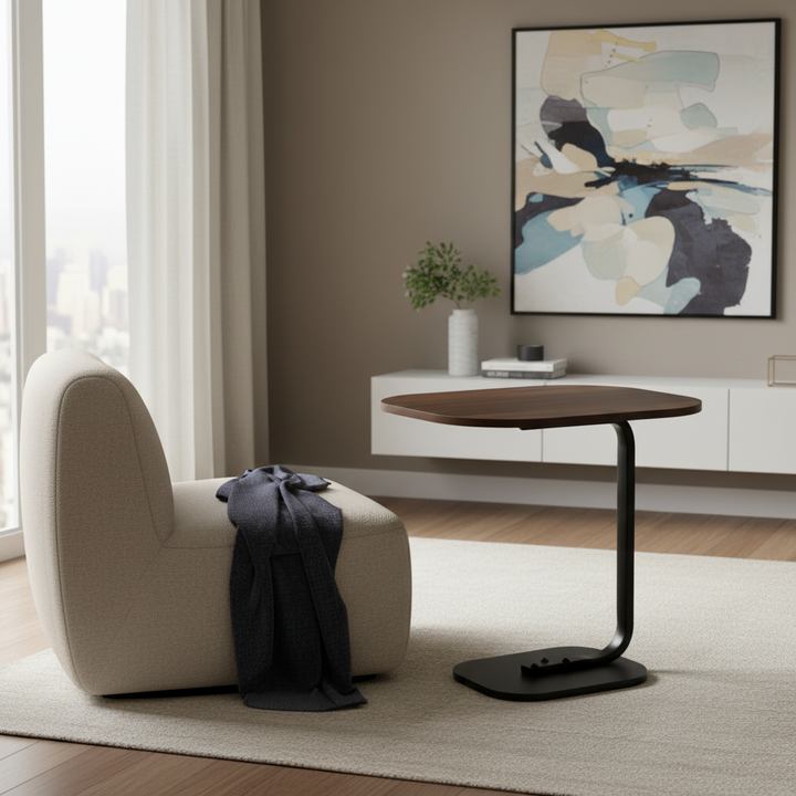 Table d’appoint en bois laminé – Design moderne en forme de C