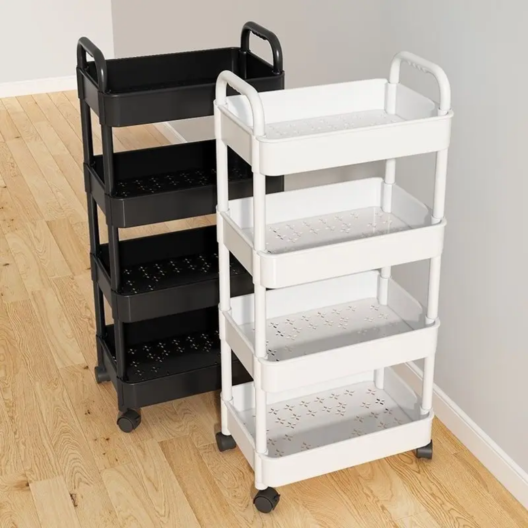 Chariot de Rangement Roulant 4 Niveaux – Blanc Minimaliste pour Salle de Bain, Bureau ou Cuisine