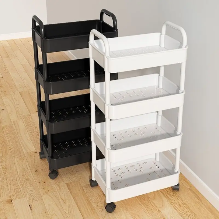 Chariot de Rangement Roulant 4 Niveaux – Blanc Minimaliste pour Salle de Bain, Bureau ou Cuisine