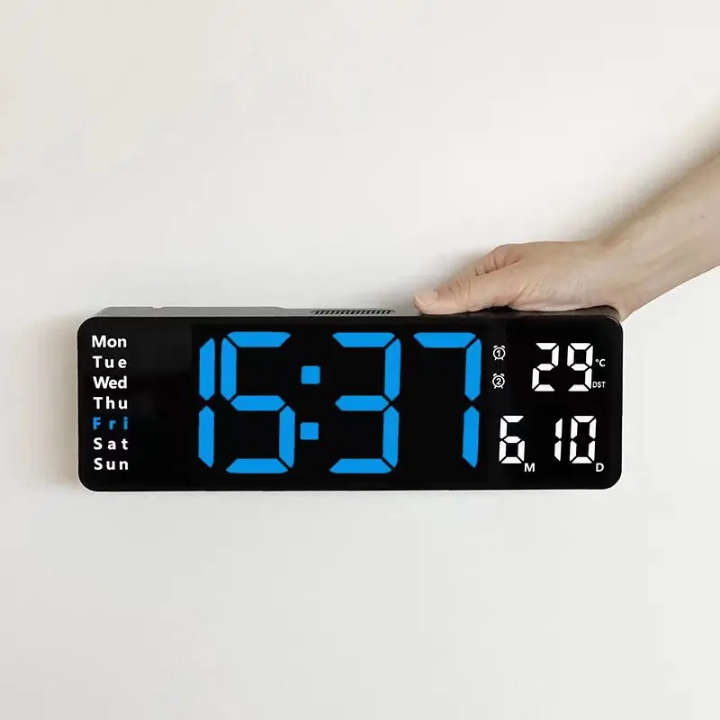 Horloge Murale LED Digitale avec Alarme et Température - Grand Affichage Lumineux