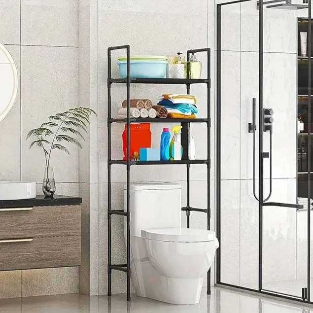 Étagère WC 3 niveaux noire – Rangement gain de place