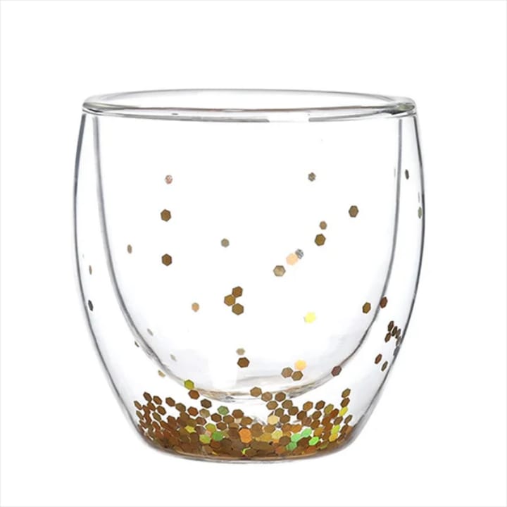 Verre Double Paroi Transparent avec Paillettes Dorées – Élégance & Originalité