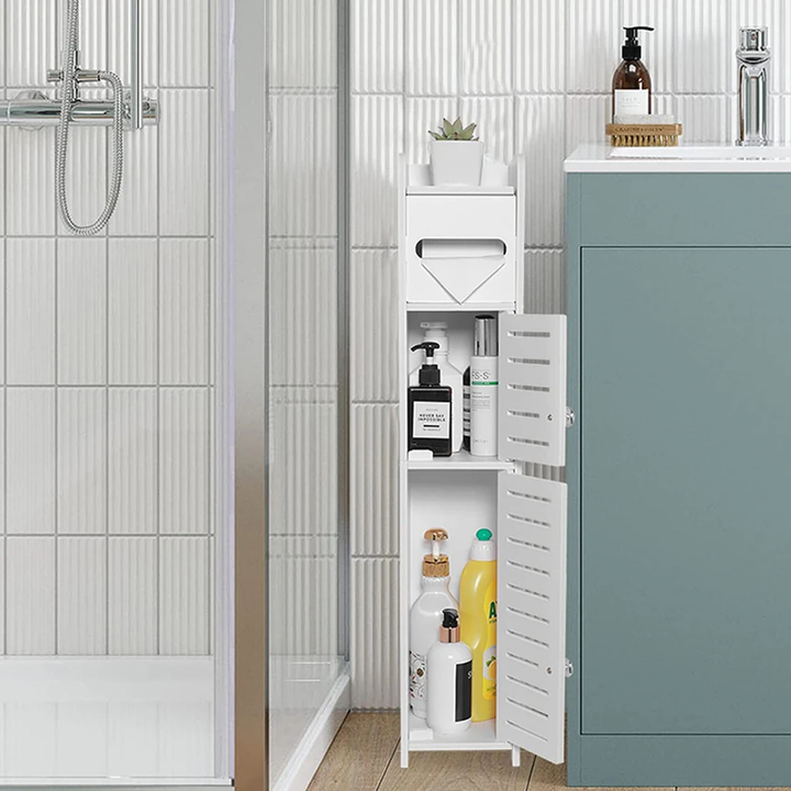 Colonne de Rangement Salle de Bain 80cm – Meuble Étroit 2 Portes | Livré Démonté
