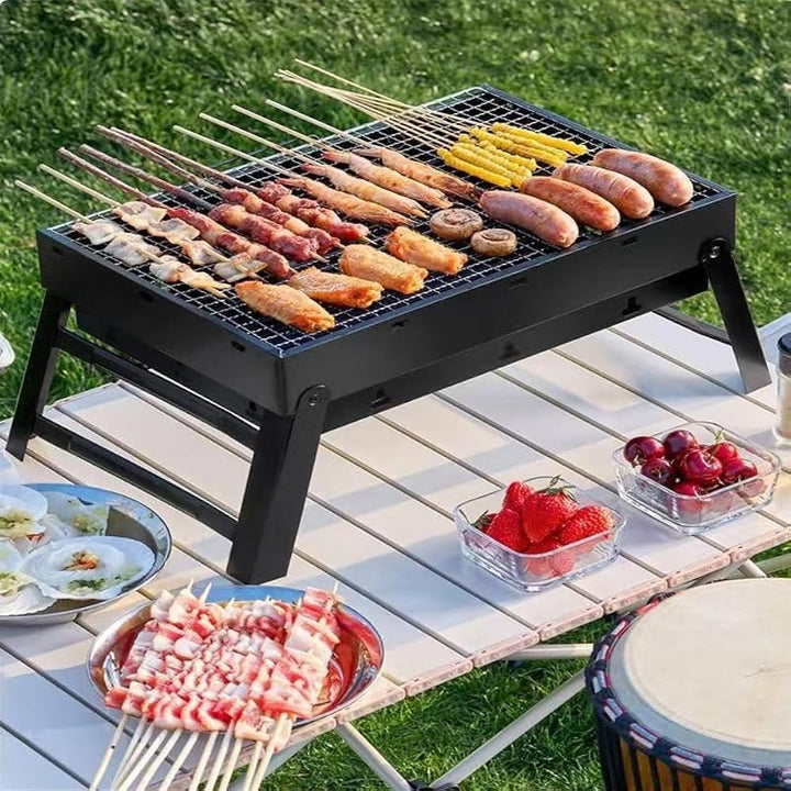 Barbecue Portable à Charbon Inox Pliable – Grill Compact pour Jardin, Terrasse &amp; Pique-Nique