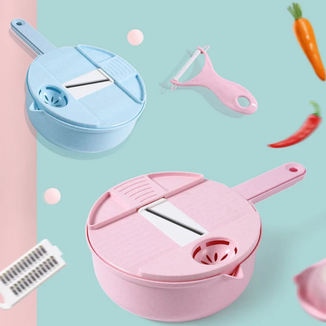 Coupe-Légumes Rotatif 7 Lames Inox + Panier Égouttoir | Mandoline Multifonction