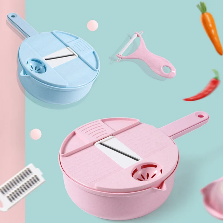 Coupe-Légumes Rotatif 7 Lames Inox + Panier Égouttoir | Mandoline Multifonction