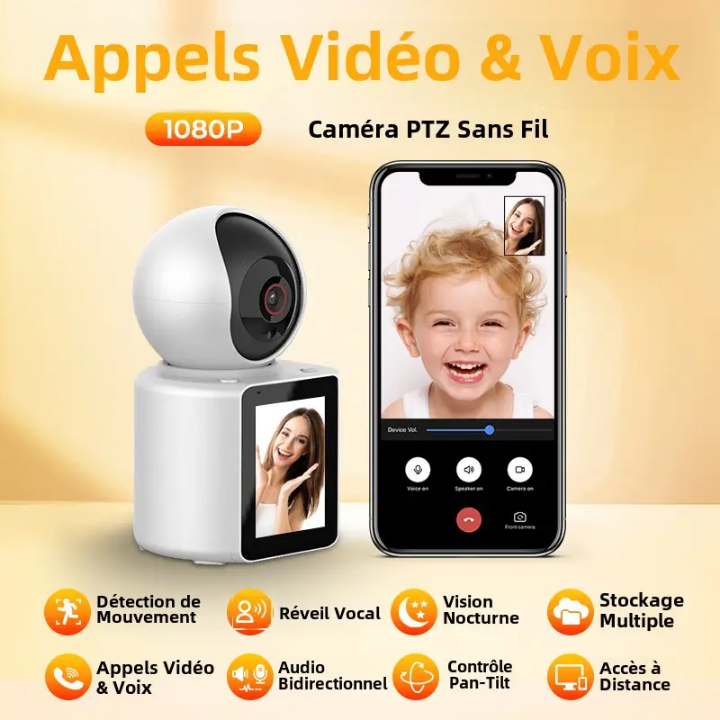 Caméra de Surveillance Intelligente WiFi 1080P – Appels Vidéo & Voix, Contrôle Pan-Tilt, Vision Nocturne