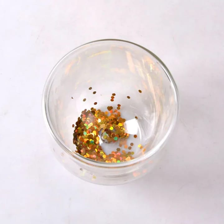 Verre Double Paroi Transparent avec Paillettes Dorées – Élégance & Originalité