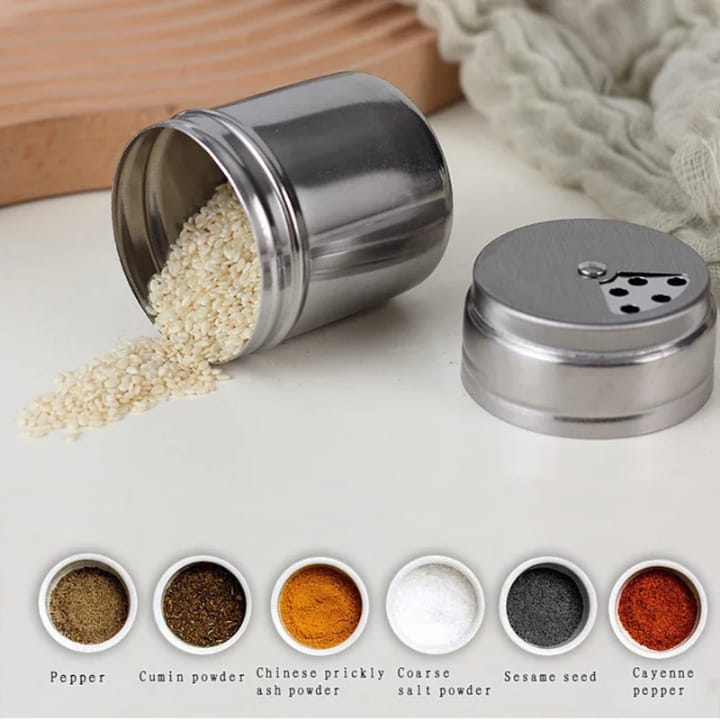 Lot de 3 Pot en acier inoxydable pour épices avec couvercle perforé – Distributeur de poivre, sel, cumin et sésame