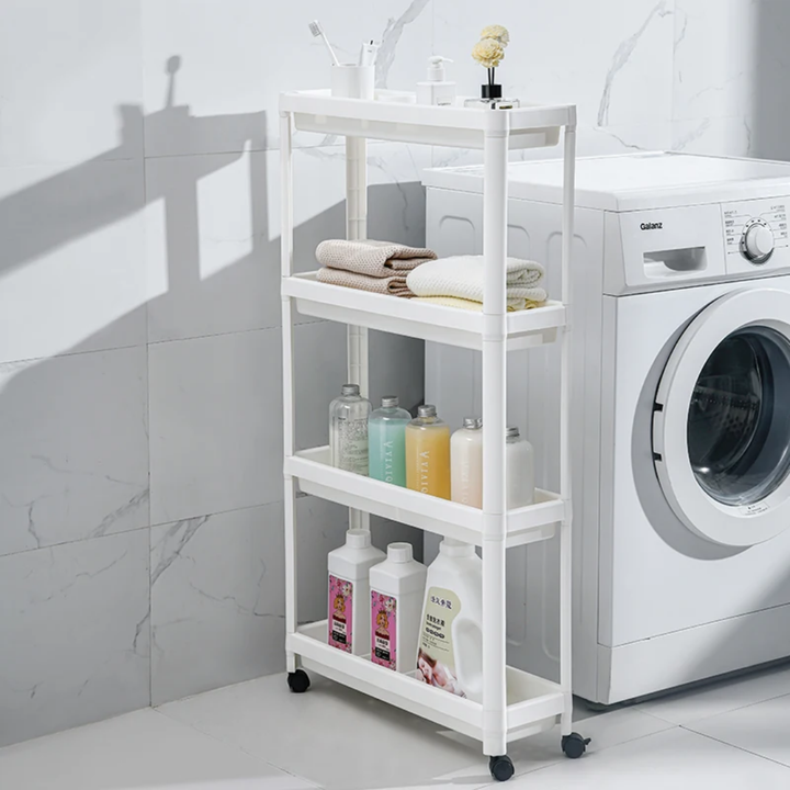 Étagère de Rangement pour Salle de Bain de Cuisine, avec Roues, 4 Niveaux