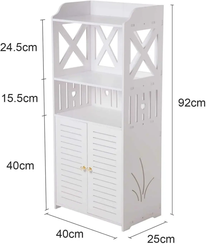 Armoire de Rangement Salle de Bain 90 cm – 2 Portes Battantes &amp; Étagères | Blanc