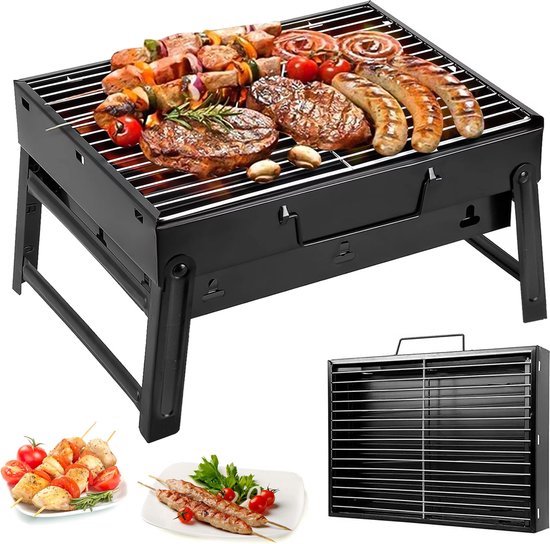 Barbecue Portable à Charbon Inox Pliable – Grill Compact pour Jardin, Terrasse &amp; Pique-Nique