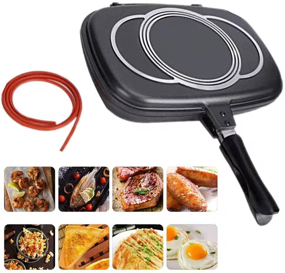 Poêle Double Face Pliable Antiadhésive – Cuisson Rapide &amp; Sans Huile