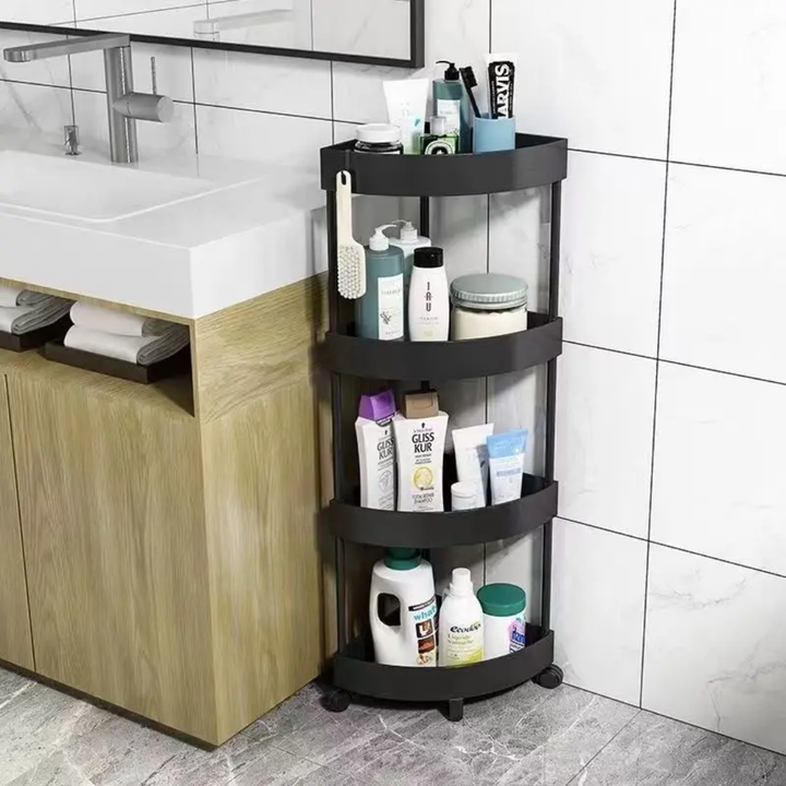Étagère d’Angle Roulante 3 Niveaux – Rangement Gain de Place pour Salle de Bain et Cuisine