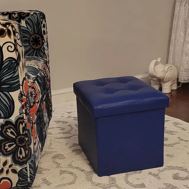 Pouf Pliant Rangement Simili Cuir avec Coffre de Stockage