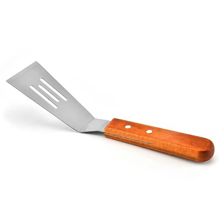 Spatule Perforée en Acier Inoxydable avec Manche en Bois – L’Outil Parfait pour Vos Cuissons